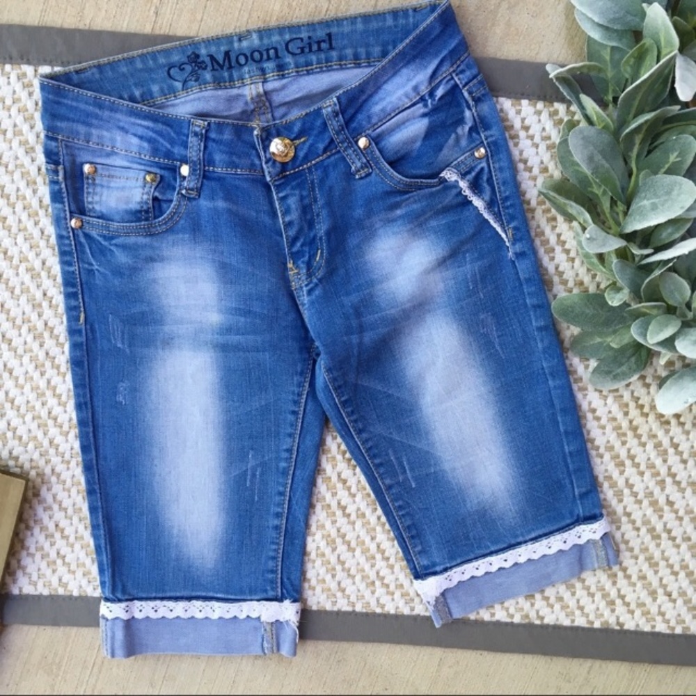 Moongirl Bermuda Jean Shorts with crochet details